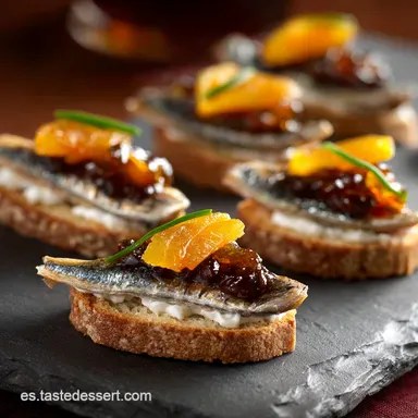 Canap&eacute;s de anchoas con dulce de membrillo Receta f&aacute;cil y gourmet Tarjeta de receta