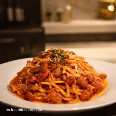 Espagueti Bolo&ntilde;esa con Salchichas Un Cl&aacute;sico con Sabor Espa&ntilde;ol Tarjeta de receta