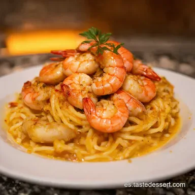 Espaguetis con Gambas al Ajillo Receta Mediterr&aacute;nea F&aacute;cil Tarjeta de receta