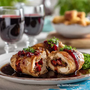 Recetas de Nochebuena: Pollo Relleno Fiesta Salsa Ciruela Tarjeta de receta