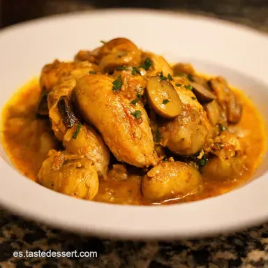 Pollo con Champi&ntilde;ones al Ajillo Receta Espa&ntilde;ola F&aacute;cil Tarjeta de receta