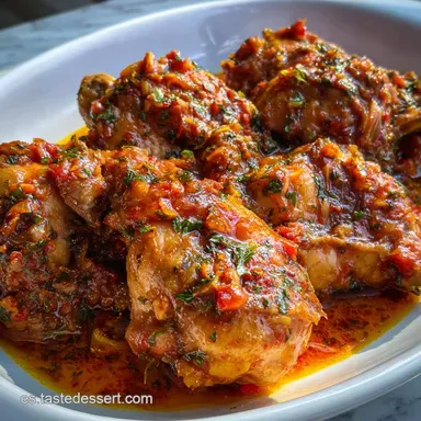 Recetas de comida: Pollo Guisado con Sofrito Medio Tarjeta de receta