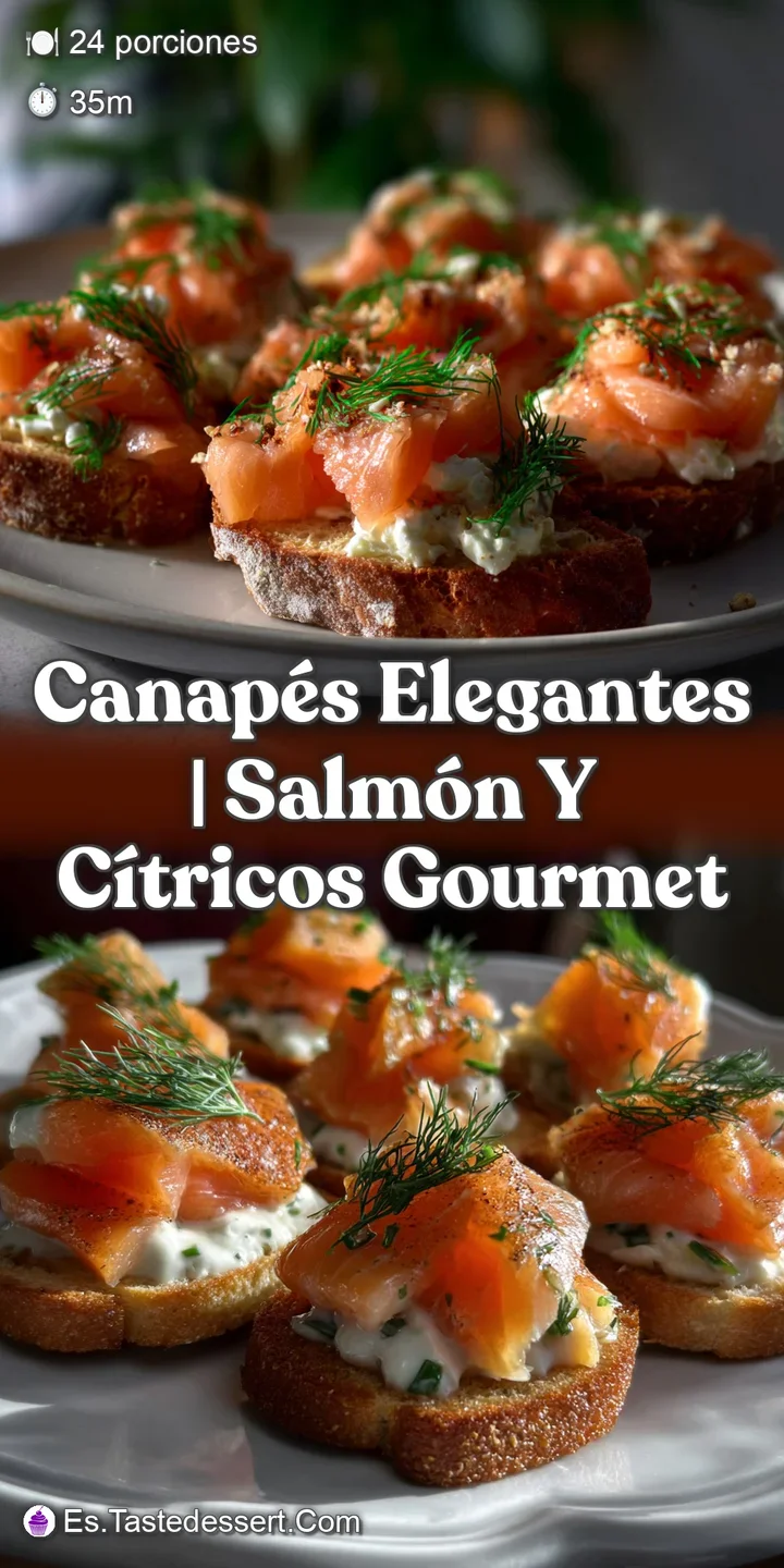 Close-up shot of a canap&eacute; revealing the creamy texture of citrus mousse contrasting with the flaky salmon and a sprig of f...