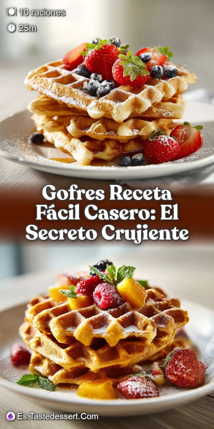 Close-up of a warm waffle with a slightly crisp texture, topped with dripping syrup, fresh red raspberries, and a light du...