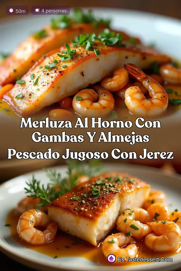 Merluza al Horno con Gambas y Almejas Pescado Jugoso con Jerez