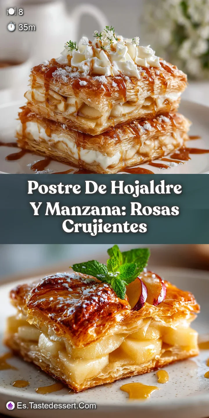 Close-up of a crisp apple pastry revealing delicate layers of flaky dough and warm, tender apples. Hints of cinnamon and m...