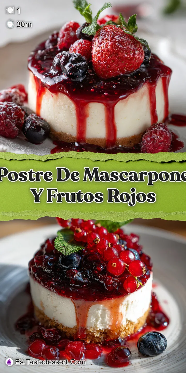 Close-up of creamy mascarpone and juicy red berries, showing soft textures and vibrant colors in a tempting dessert.