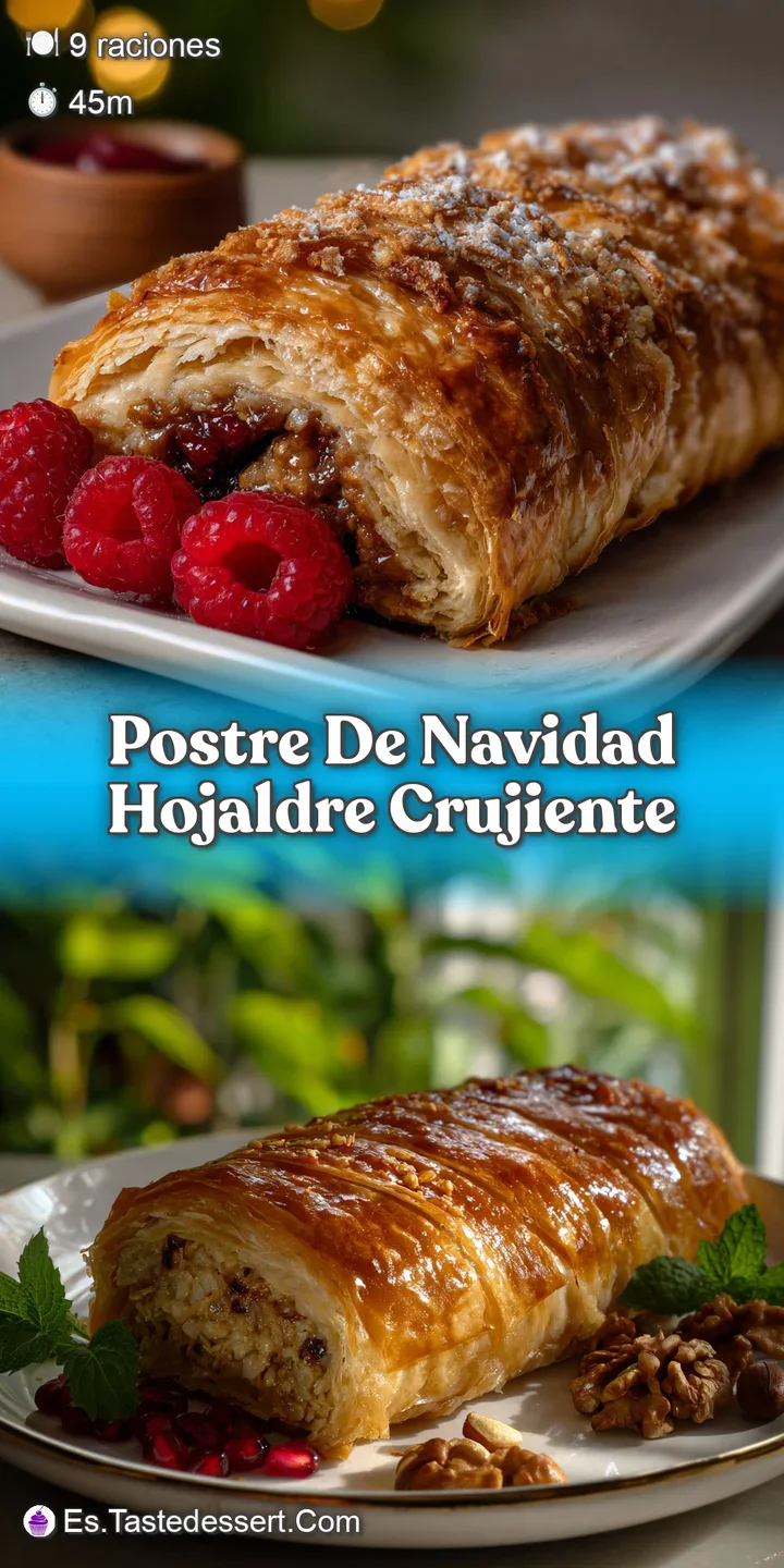 Close-up showcasing the flaky layers and golden-brown edges of a caramelized puff pastry, topped with creamy mascarpone an...