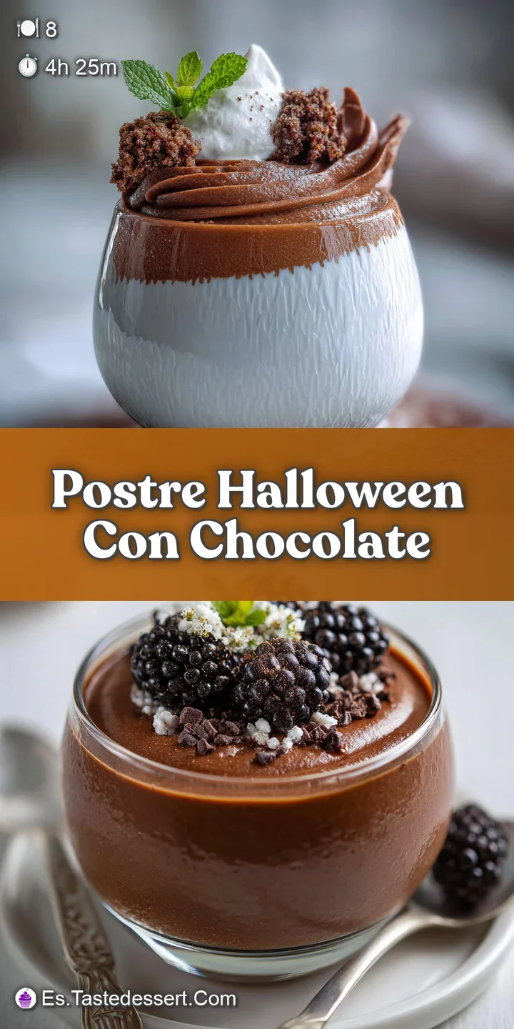 Close-up of a fluffy, no-bake chocolate dessert with a sprinkle of cocoa powder and candy eyeballs, creating a whimsical t...