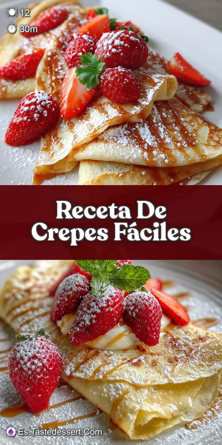 Close-up of a warm, golden crepe, its lacy edges visible, generously filled with sweet cream and ripe, glistening strawber...