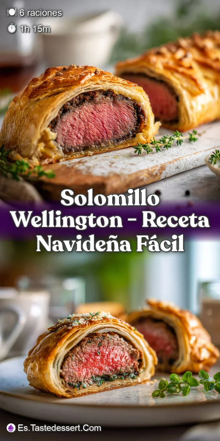 Close-up of Solomillo Wellington. See the rich, deep-brown crust and glistening, perfectly cooked beef. Inviting and delic...