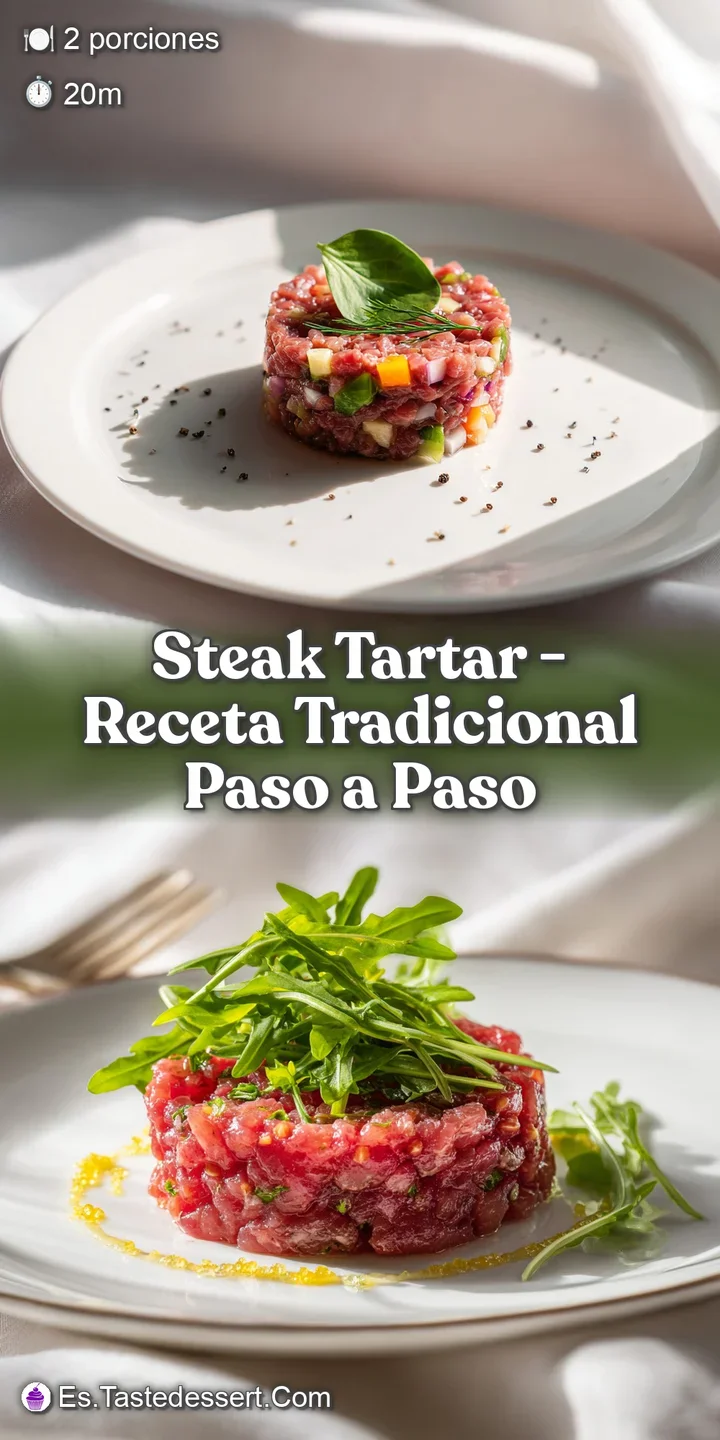 Close-up of hand-formed raw beef tartare, showing finely chopped texture and fresh herb garnish.