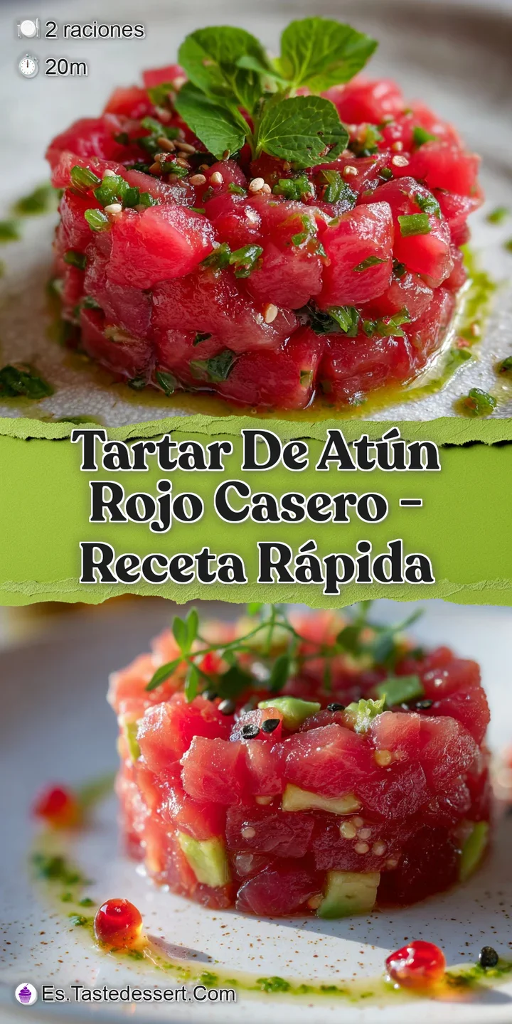 Up-close, glistening cubes of raw, deep-red tuna showcase the freshness and appetizing texture of this quick tartare appet...