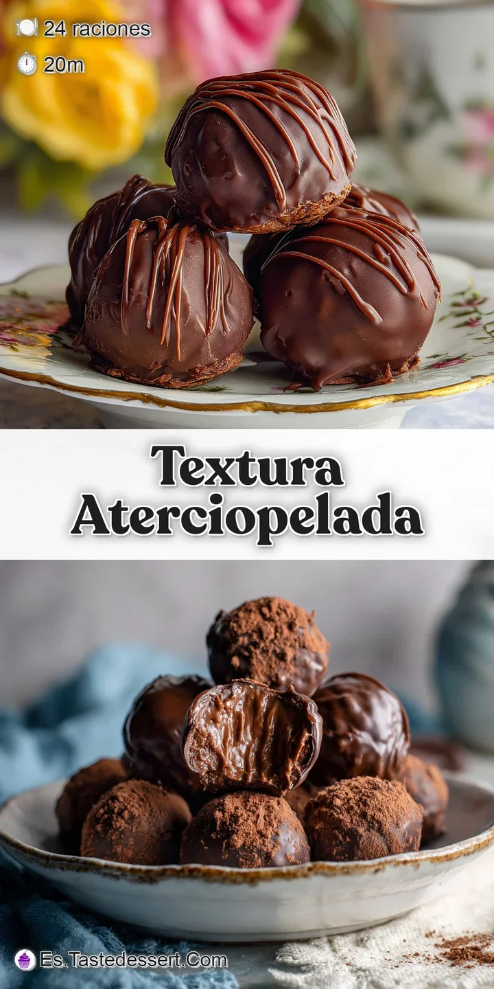 Close-up of a velvety, dark chocolate truffle coated in fine cocoa powder. A bite-sized indulgence, meltingly soft looking.