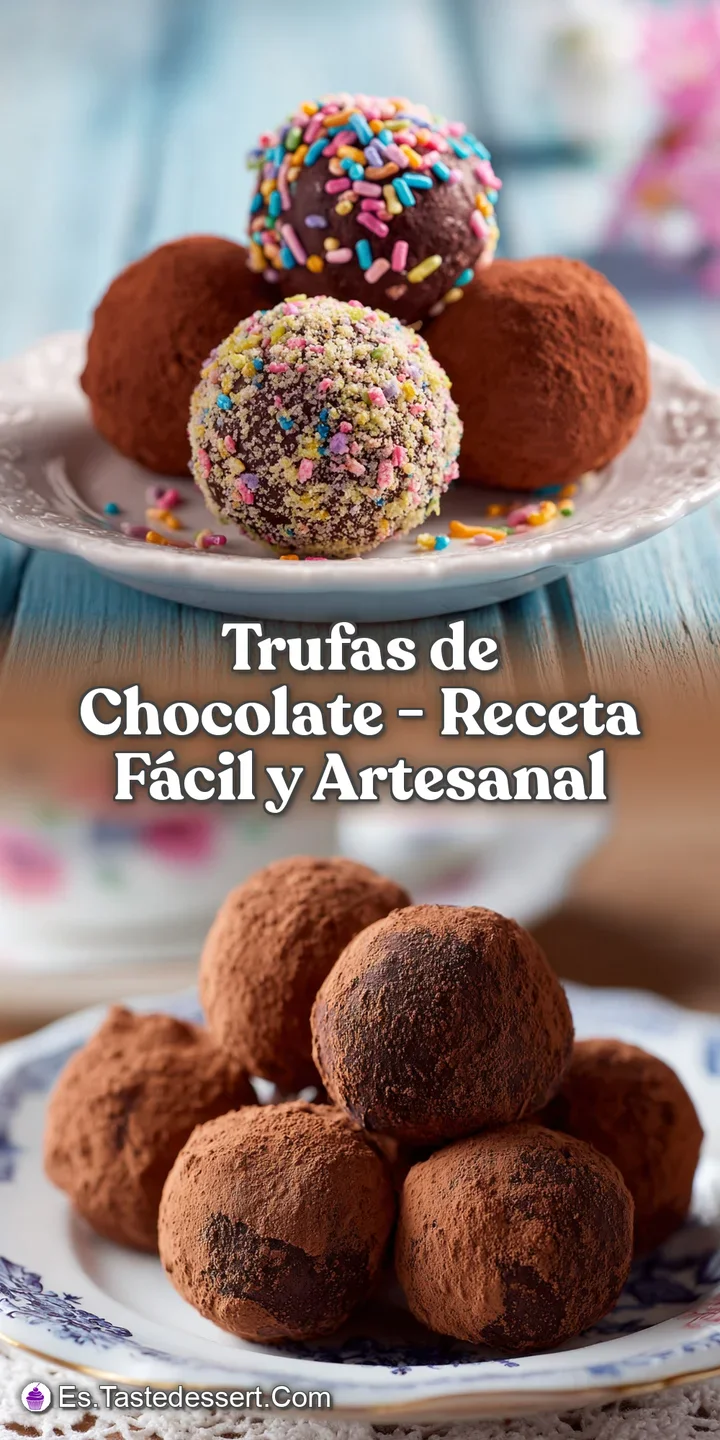 A close-up reveals the velvety smooth texture of a dark chocolate truffle, dusted with cocoa.