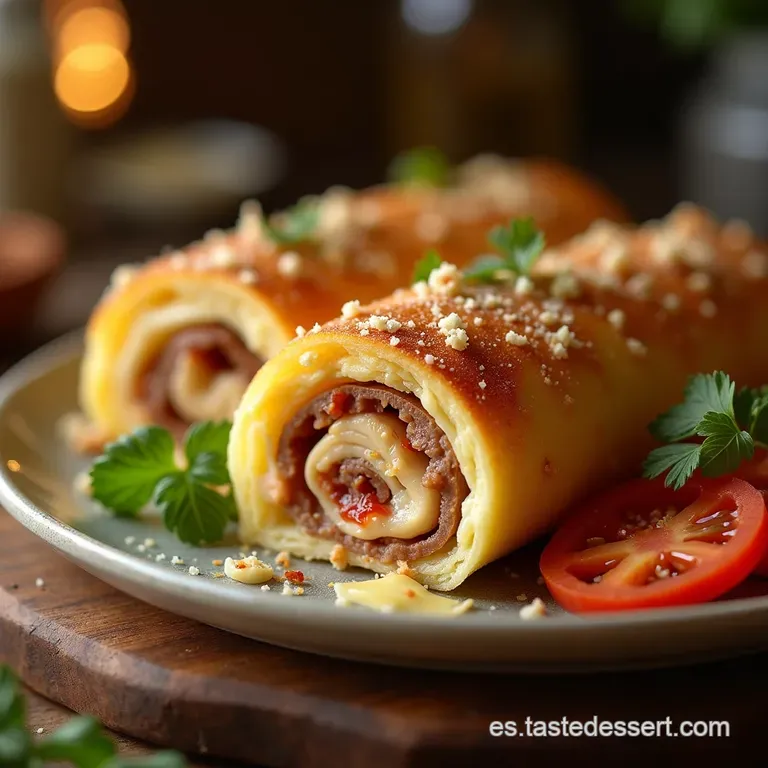 El Rollo Perfecto Arrollado De Pollo Y Carne Relleno De Jam&oacute;n Y Queso presentation
