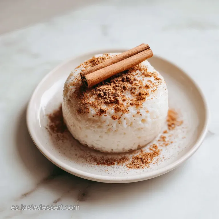 Copa de cristal con postre blanco sedoso, lluvia de canela fina y una hoja de menta fresca sobre un fondo neutro claro.