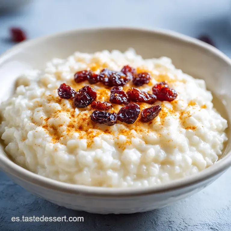 A rustic ceramic bowl filled with soft, creamy rice pudding, dusted with cinnamon.