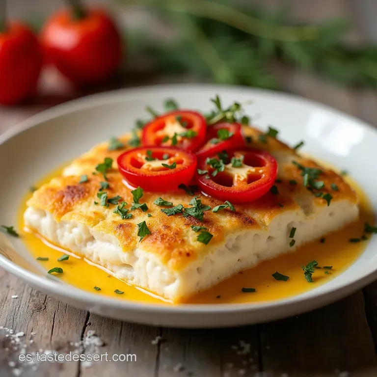 Bacalao Gratinado a la Llama con Crema de Pimientos Rojos Asados