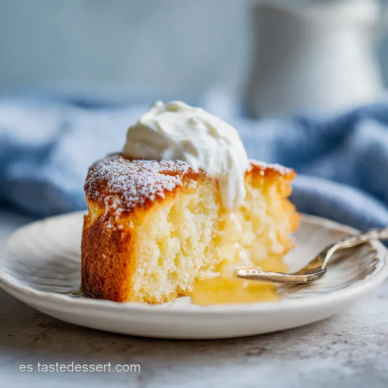 Slice of moist, golden yogurt cake presented on a white plate. Light reflects off the soft crumb, garnished with vibrant b...