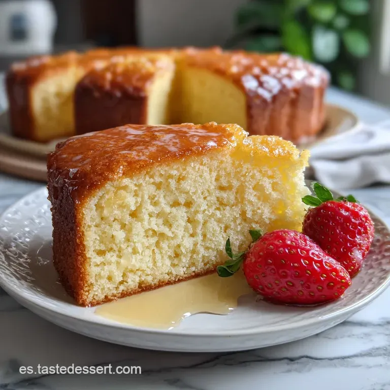 A slice of moist yogurt cake on a white plate, garnished with fresh berries and a sprig of mint. Elegant and inviting.