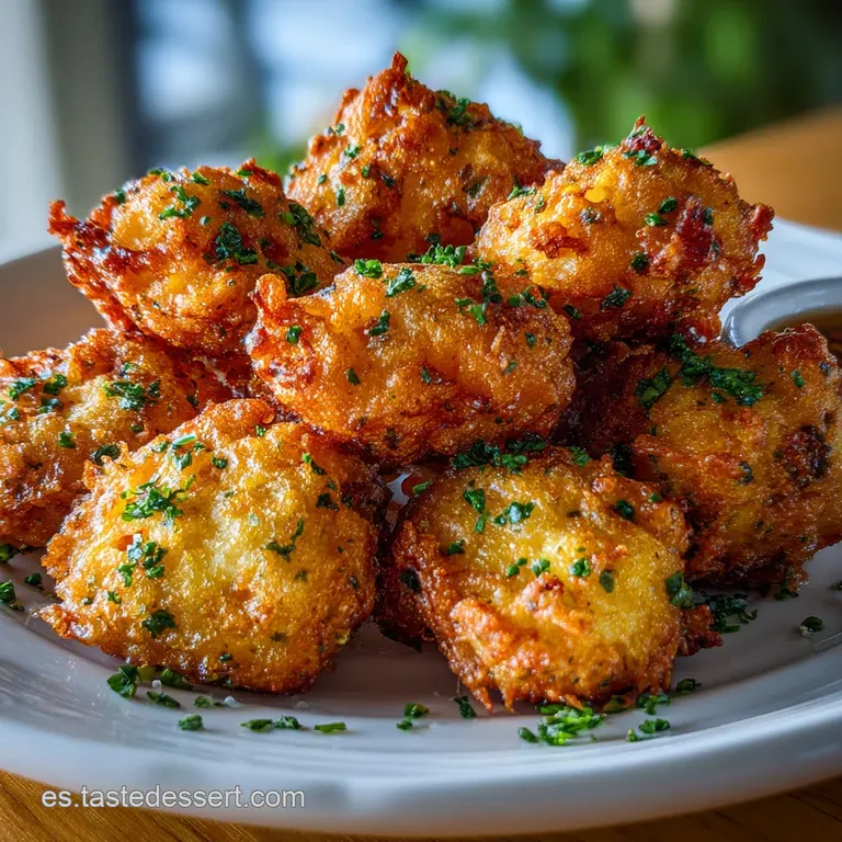 Elegant plate featuring fluffy, golden bu&ntilde;uelos. A vibrant lemon wedge adds a burst of color and anticipated tangy flavor.
