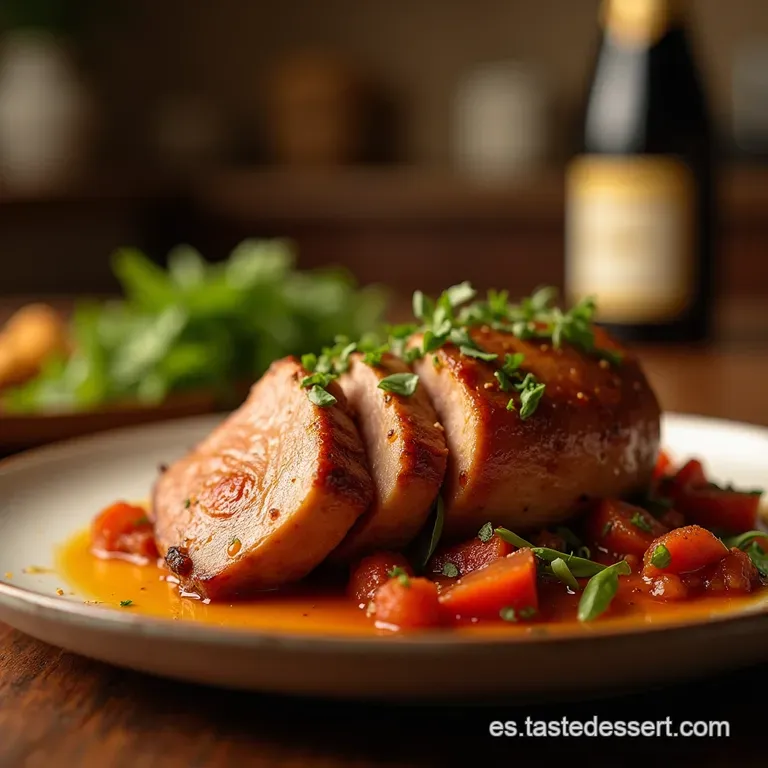 Lomo De Cerdo Al Horno Meloso Con Salsa Barbacoa Y Toque De Mostaza Dijon presentation