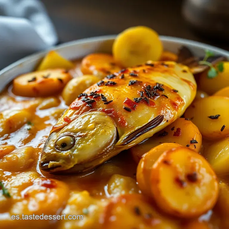 Merluza al Horno con Patatas Panaderas y Ajo Dorado