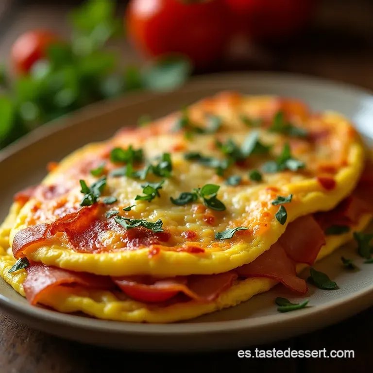 El Omelette Cl&aacute;sico Espa&ntilde;ol Cremoso De Tomate Fresco Jam&oacute;n Serrano Y Queso Fundido presentation