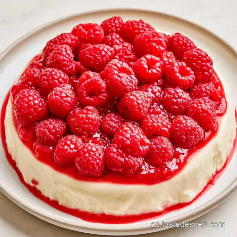 Postre blanco sedoso en copa de cristal sobre mesa clara, decorado con bayas rojas frescas y un toque de menta verde.