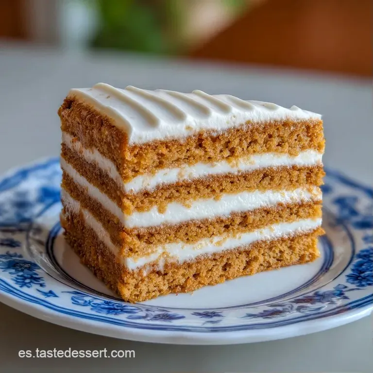 Rebanada de pastel con capas definidas de crema y pan, adornada con una fresa roja brillante en un plato blanco.