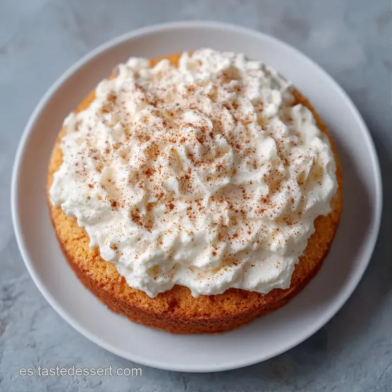 Rebanada de bizcocho h&uacute;medo y blanco sobre plato blanco, adornada con una cereza roja brillante y crema aireada.