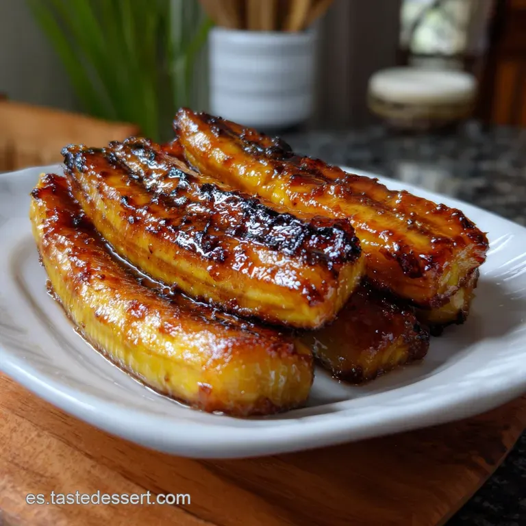 Golden baked plantain halves artfully arranged, cinnamon dusted, with a scoop of vanilla ice cream melting softly on top. ...