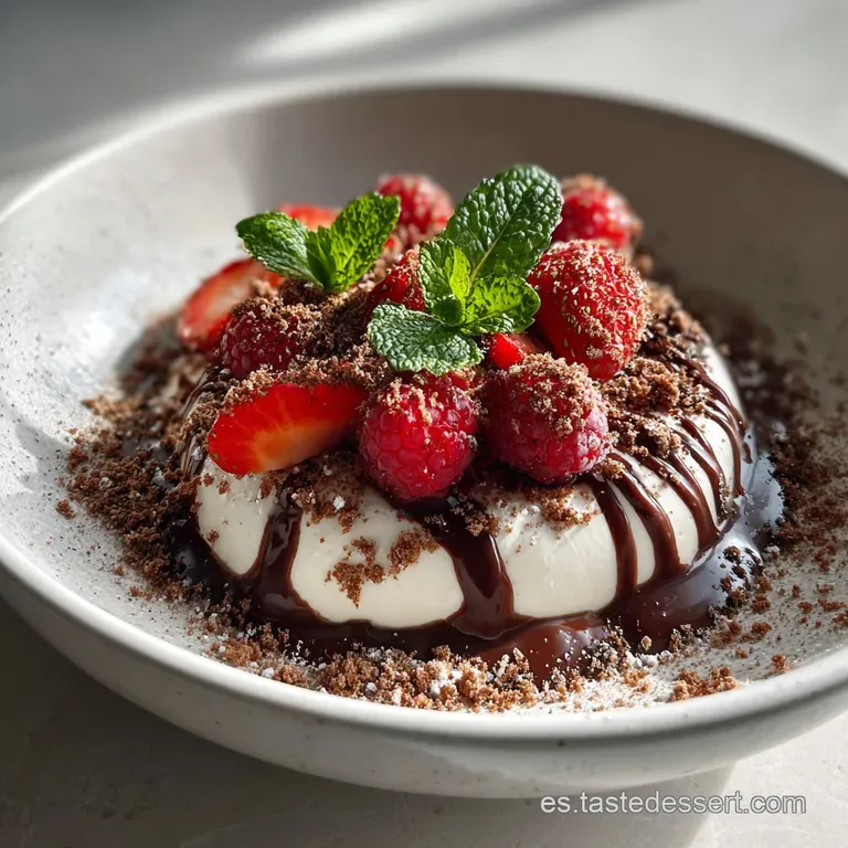 Individual molten chocolate cakes with a gooey center, garnished with a vibrant red raspberry and a sprig of fresh mint on...