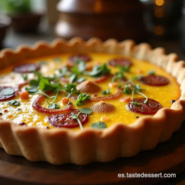 Quiche Lorraine Elegante Con Champi&ntilde;ones Salteados Y Toque De Nuez Moscada presentation
