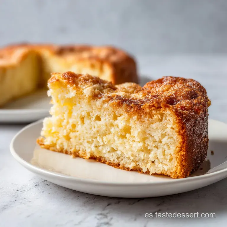 Slice of moist yogurt cake on a floral plate, paired with fresh berries and a dusting of confectioner's sugar for an elega...