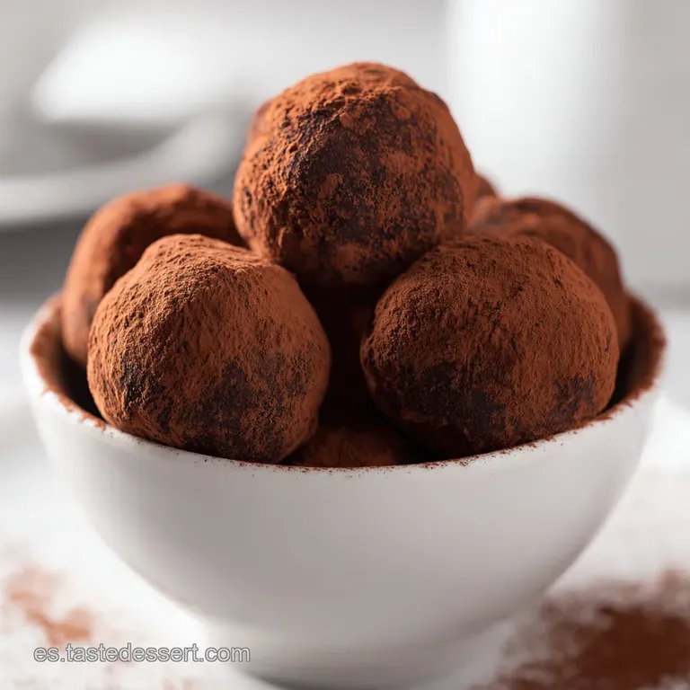 Bolitas de chocolate oscuro alineadas en madera oscura, decoradas con hojitas de menta verde y cristales de sal.
