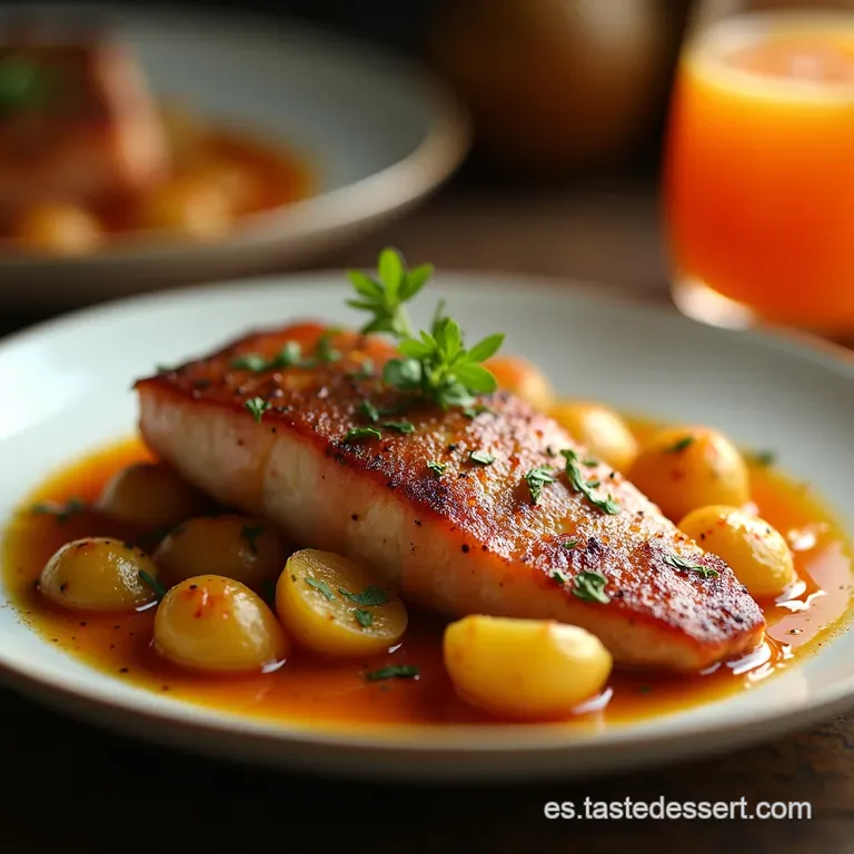 Salm&oacute;n Al Horno Con Patatas a La Espa&ntilde;ola presentation