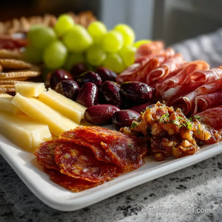 Artfully arranged platter showcasing an array of colorful meats, cheeses, and accompaniments, a true culinary statement.