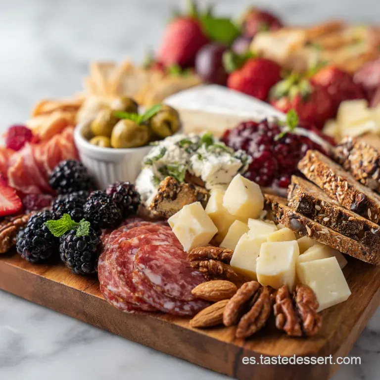 Artfully arranged charcuterie platter: sliced chorizo, aged cheeses, glistening olives, with rosemary sprigs. Perfect for ...