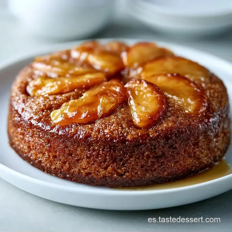 Porción de tarta sobre plato blanco; destaca el brillo meloso de la fruta y el contraste con una base horneada clara.