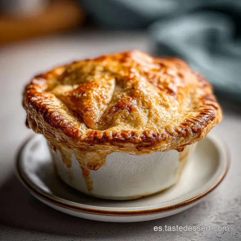 Warm apple tart slice served on a white plate, with a dollop of cream and a sprig of mint.